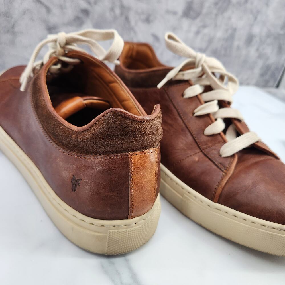 Frye 10.5 Men's Leather low-top Sneakers cognac brown finish Made in Italy